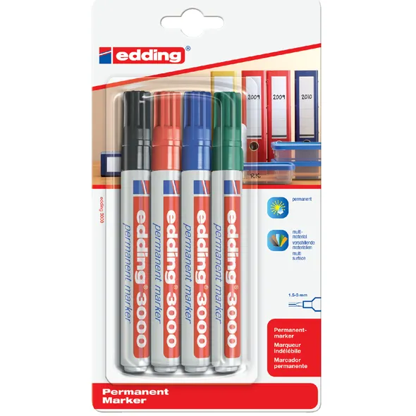 Edding Viltstift edding 3000 rond 1.5-3mm assorti blister blauw