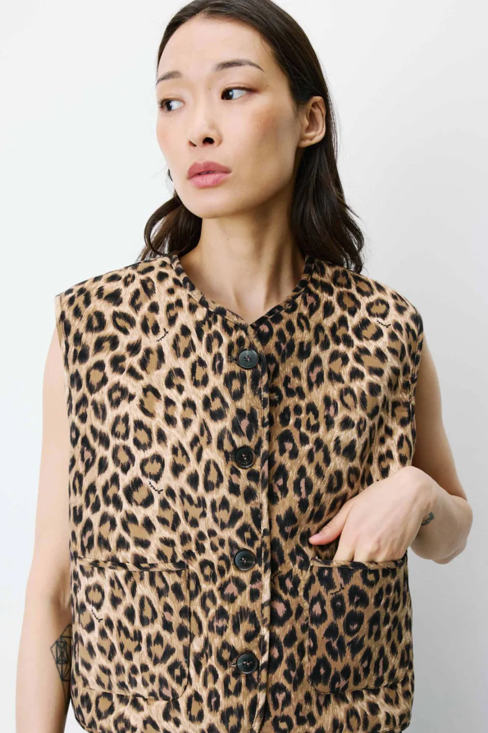 Grace & Mila gilet met panterprint - bruin/ecru, foto 4