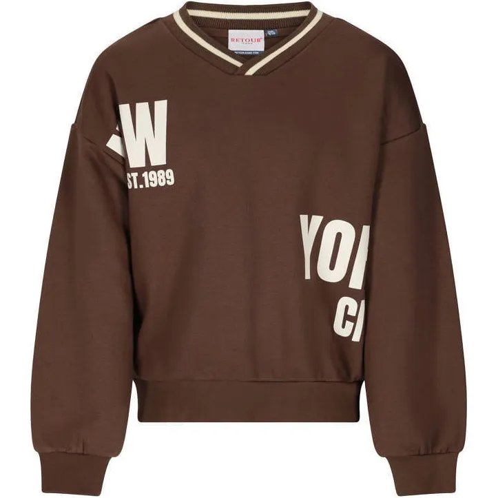 Retour Jeans oversized sweater met print - bruin/wit, foto 2