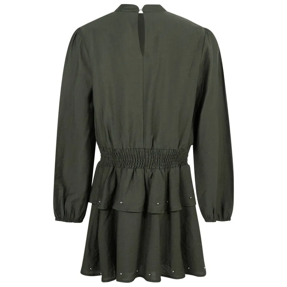 Shoeby midi jurk met smockwerk donkergroen, foto 4