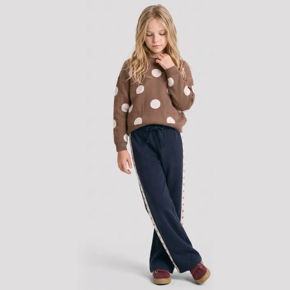 Me & My Monkey gestreepte joggingbroek met hartjes donkerblauw