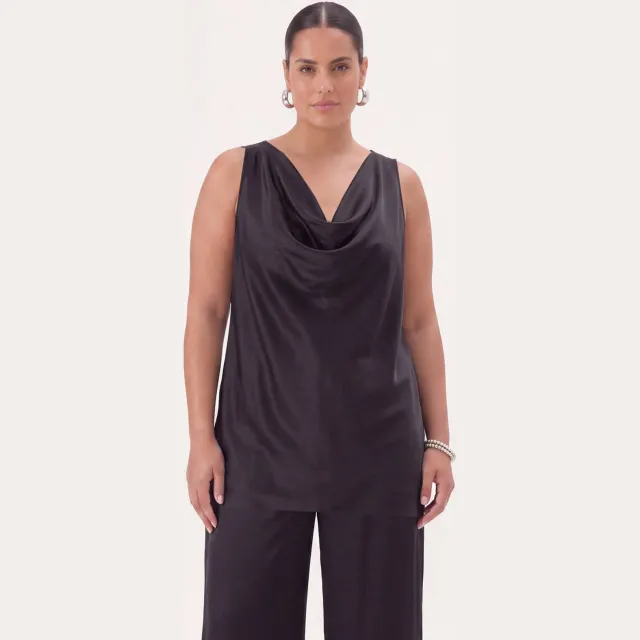 Yoek Plus Size satijnen top - zwart