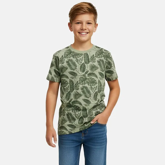 Cars T-shirt groen met bladprint Mosgroen/donkergroen