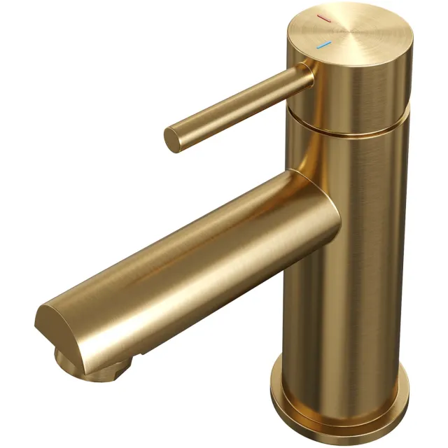 Brauer Wastafelmengkraan Brauer Gold Edition Coldstart Opbouw Laag Ronde Hendel Geborsteld Goud PVD
