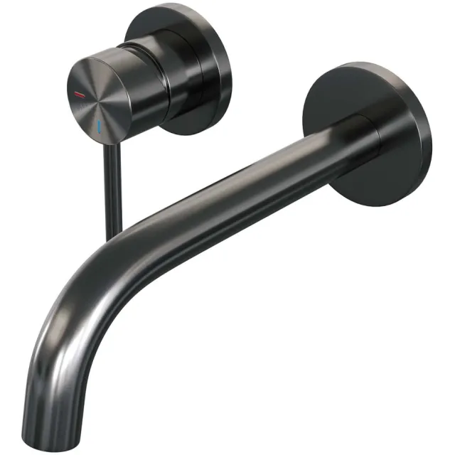 Brauer Inbouw Wastafelmengkraan Brauer Gunmetal Edition Coldstart Gebogen Uitloop Ronde Hendel Links Geborsteld Gunmetal PVD Met Rozetten