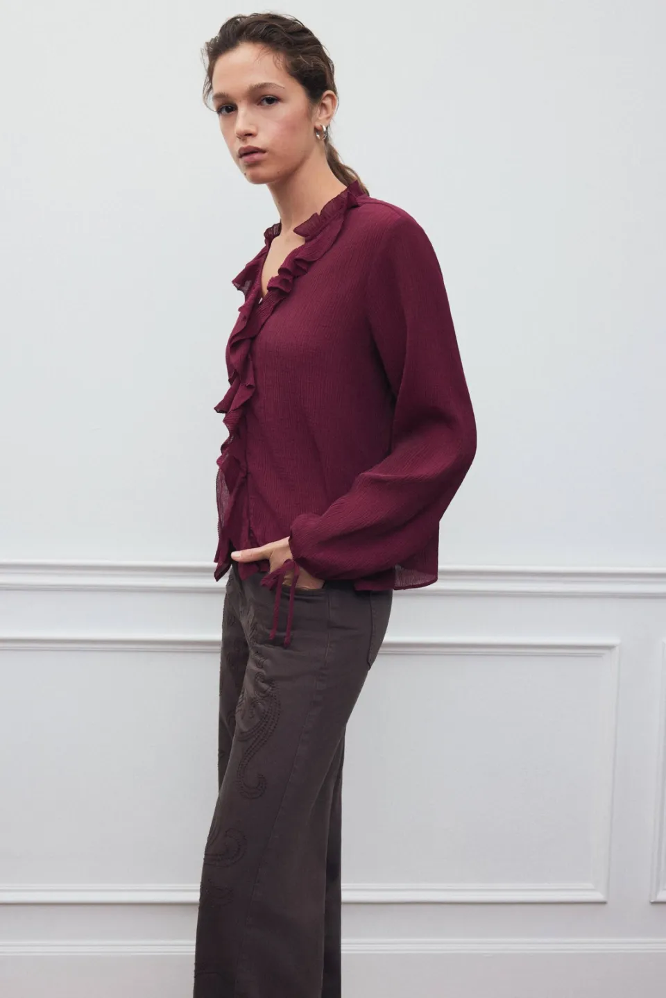 Mango TEEN blouse met ruches - paars, foto 5