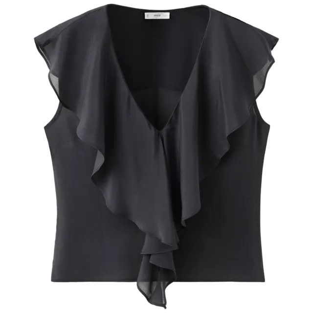 Mango TEEN mouwloze top met ruches zwart, foto 2