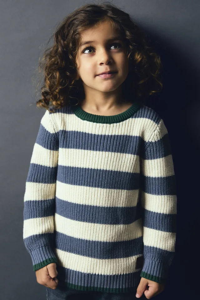 NAME IT MINI katoenen oversized gestreepte gebreide trui - blauw Blauw/ecru