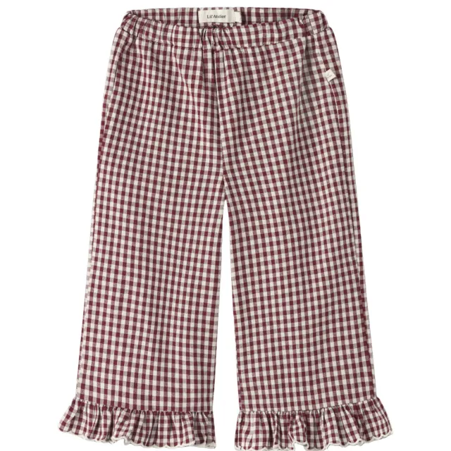 Lil' Atelier MINI casual geruite broek met ruches - rood/wit