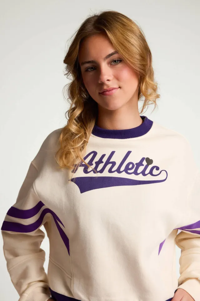 LOOXS 10sixteen oversized gestreepte sweater met tekst - ecru/paars, foto 8