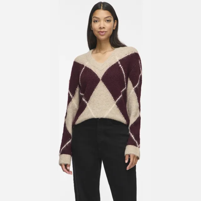 Vila gebreide geruite jacquard trui - ecru/donkerrood Ecru/ donkerrood