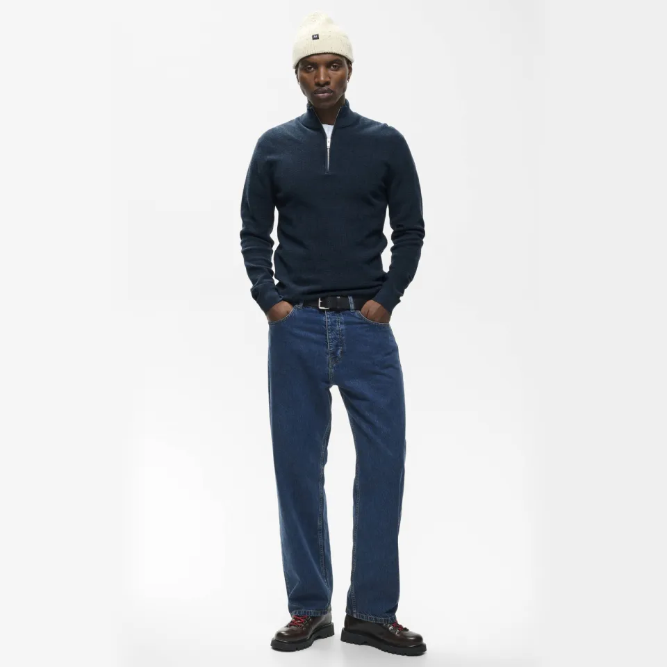 Matinique regular fit gebreide trui - blue wing teal Donkerblauw