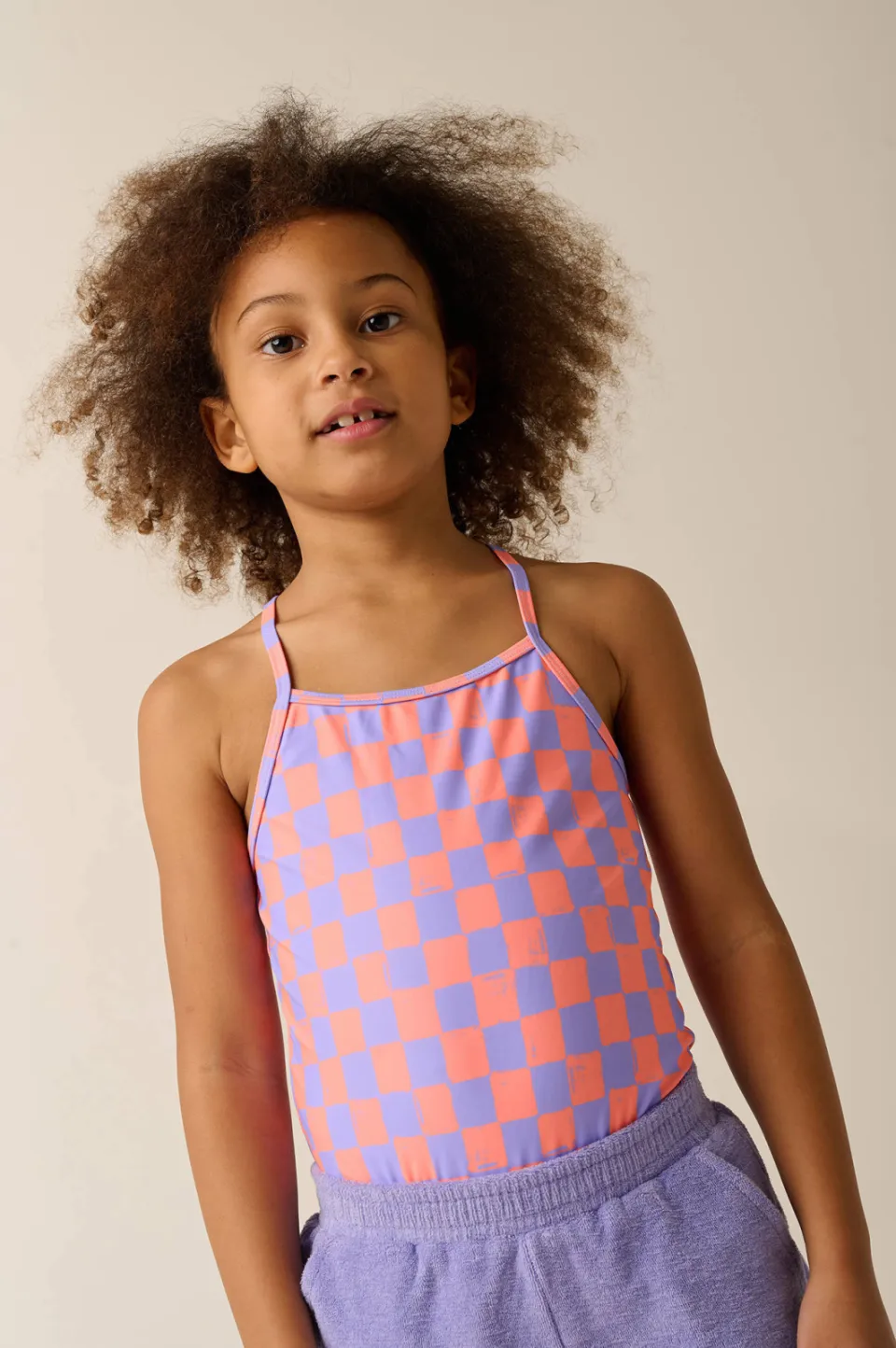 Tumble 'n Dry badpak ruit lila Lila / zalmroze