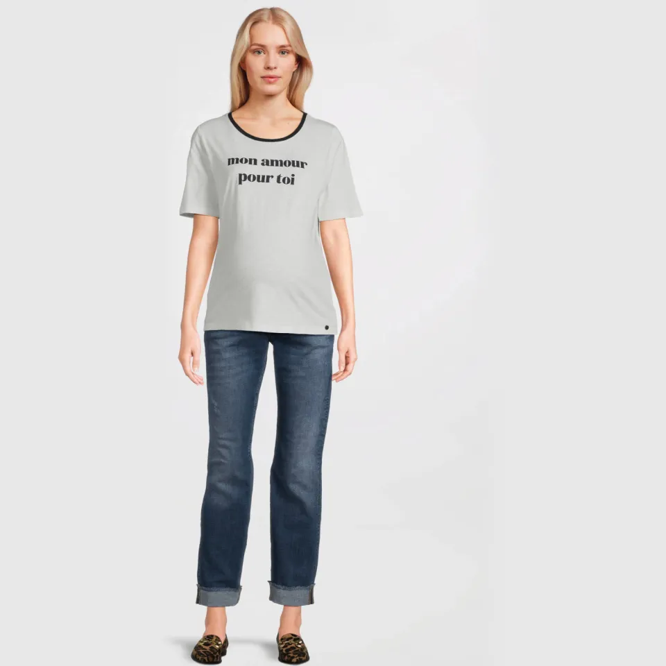 LOVE2WAIT zwangerschaps T-shirt wit met tekst Wit/donkerblauw