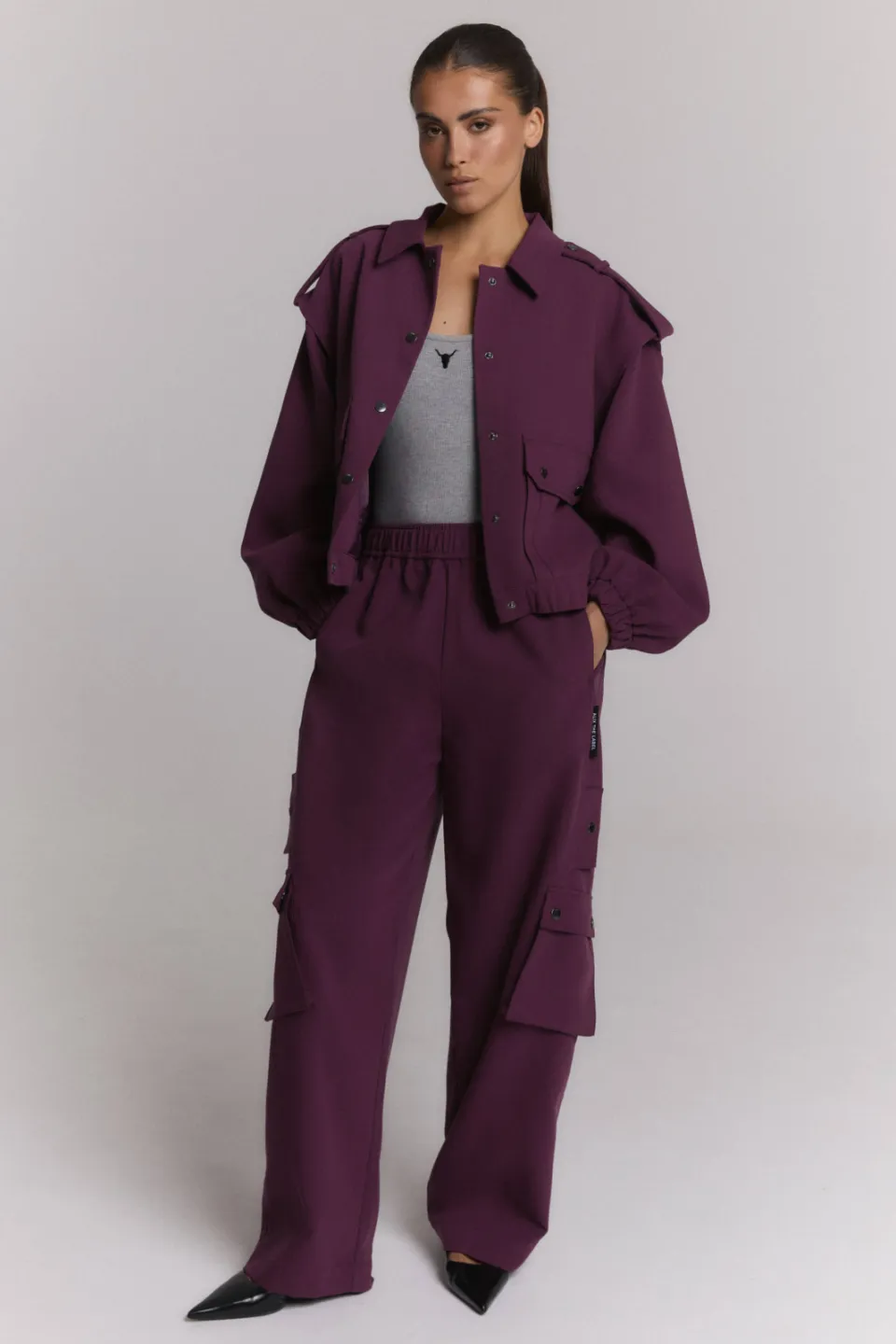 Alix The Label wide leg cargobroek aubergine, foto 3