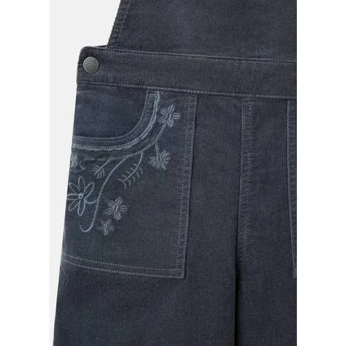 Mango corduroy gebloemde tuinbroek donkerblauw grijs, foto 3