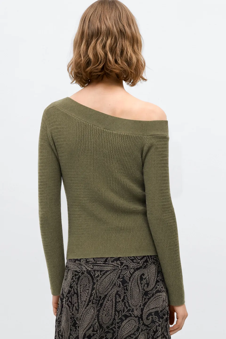 Mango Teen one shoulder gebreide top olijfgroen, foto 4