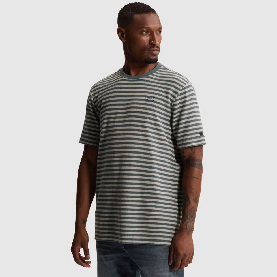 Cast Iron Heren Polo's & T-shirts Short Sleeve R-neck Regular Fit Waffle Stripe - Blauw, foto 2
