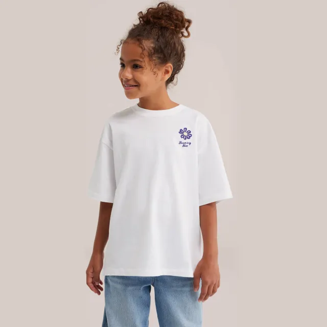 WE Fashion T-shirt wit met bloemenprint Wit/paars/geel