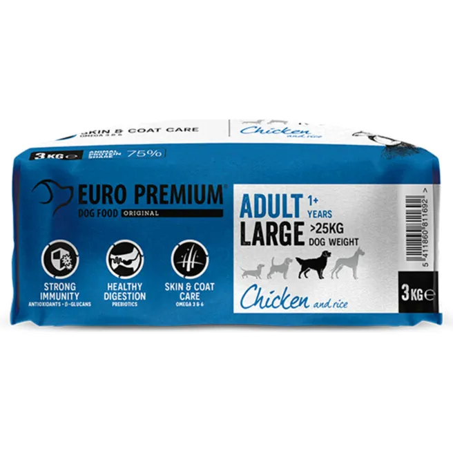 Euro Premium Adult Large kip & rijst hondenvoer 3 kg, foto 4