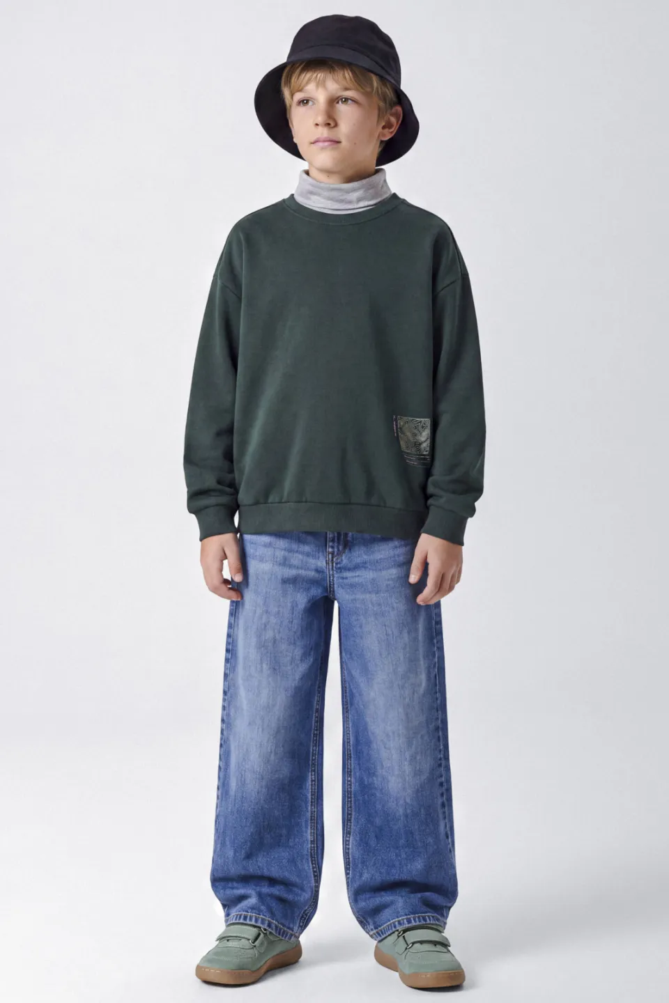 NAME IT KIDS sweater met backprint - donkergroen/beige