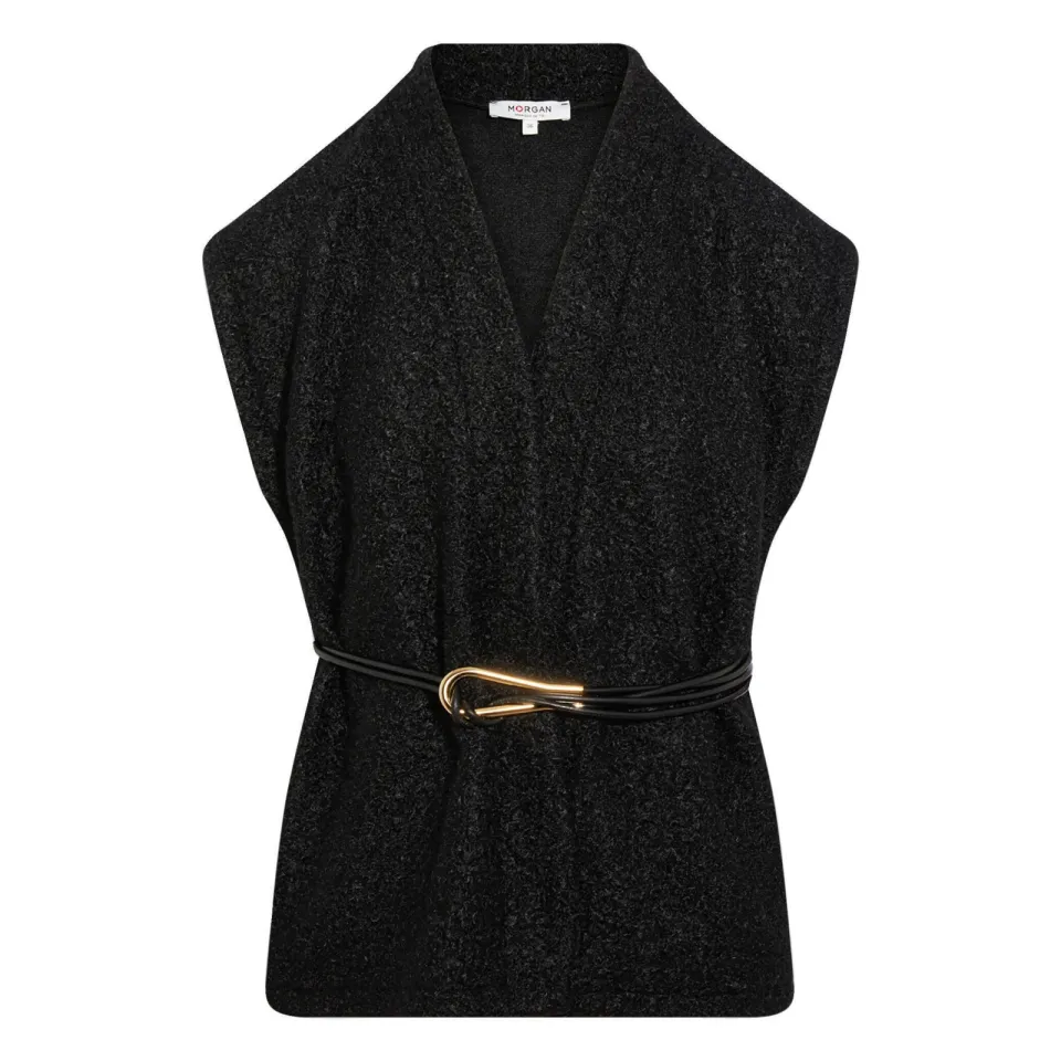 Morgan teddy gilet met ceintuur - zwart, foto 3