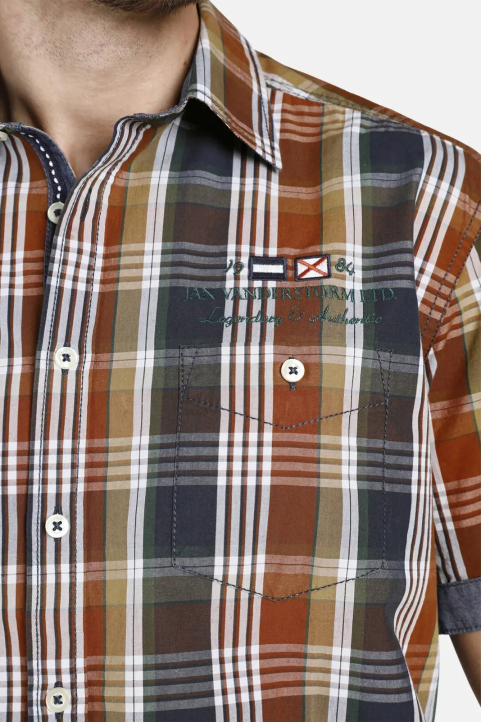 Jan Vanderstorm casual overhemd multi bruin/wit, foto 6