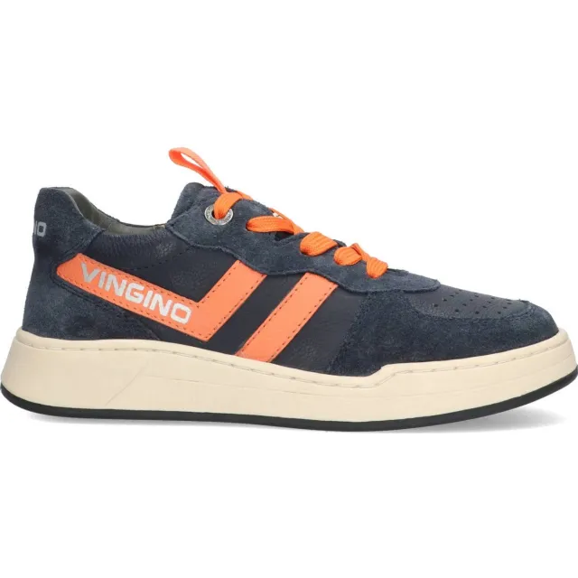 Vingino leren sneakers donkerblauw/oranje