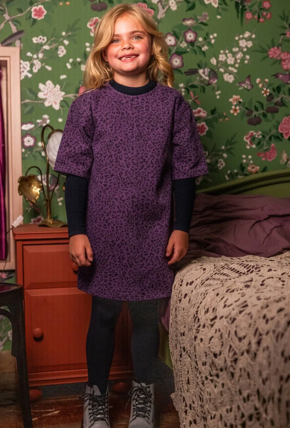 LOOXS little korte jurk met panterprint paars, foto 6