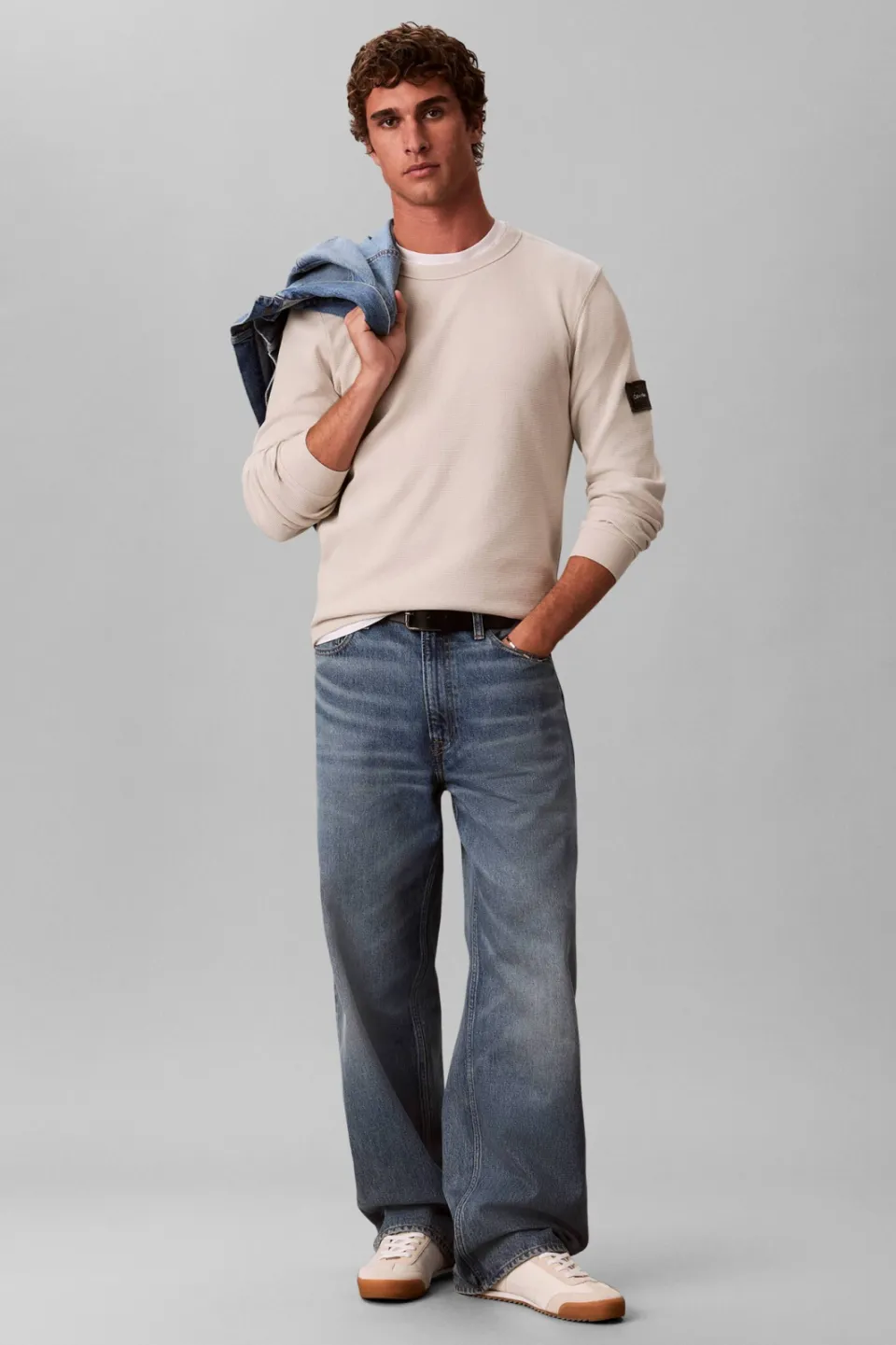 Calvin Klein JEANS regular fit longsleeve met wafelstructuur - moonstruck, foto 4