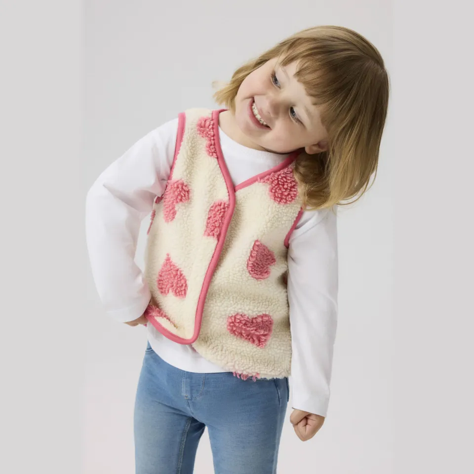 NAME IT MINI teddy jacquard gilet met hartjes - roze Roze/ecru