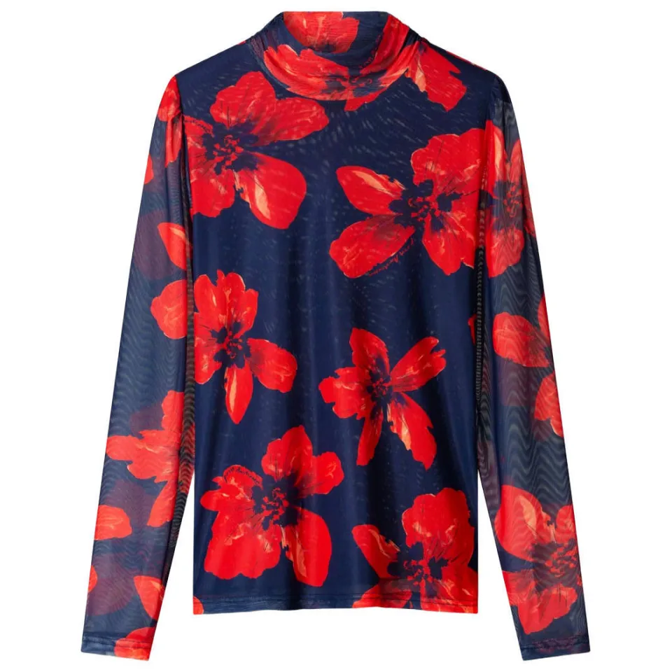 POM Amsterdam Romi Mesh Bloom top donkerblauw donkerblauw/rood, foto 2