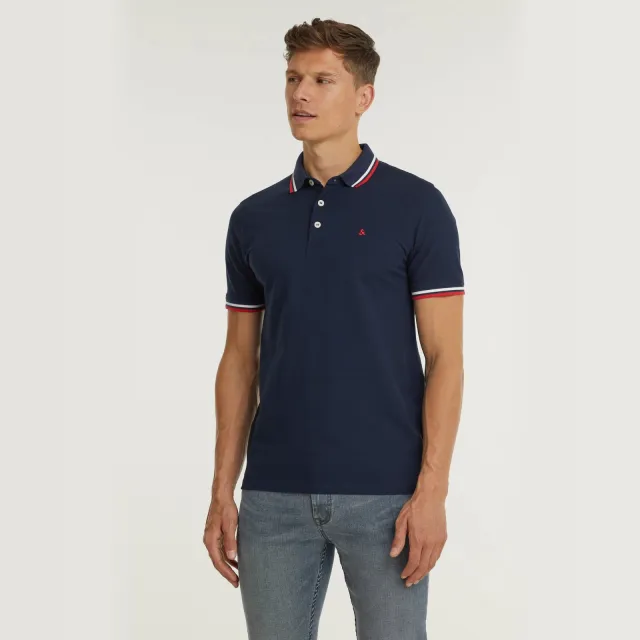 Jack & Jones ESSENTIALS slim fit polo JJEPAULOS van katoen donkerblauw Navy Blazer-Slim Fit