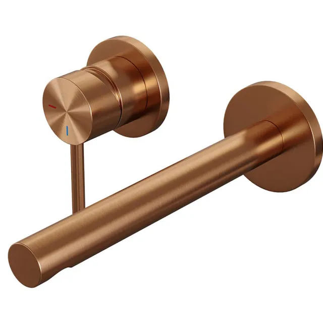 Brauer Inbouw Wastafelmengkraan Brauer Copper Edition Coldstart Rechte Uitloop Ronde Hendel Links Geborsteld Koper PVD Met Rozetten