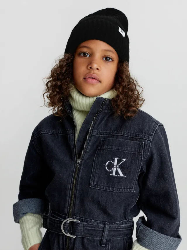 Calvin Klein ribgebreide muts zwart