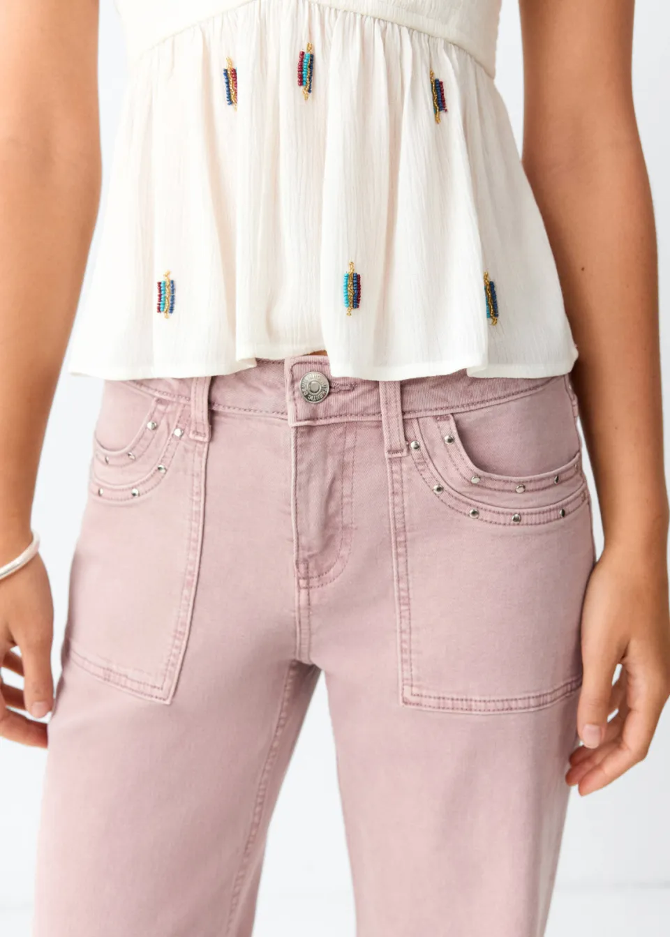 Mango TEEN straight leg jeans met studs - roze, foto 5