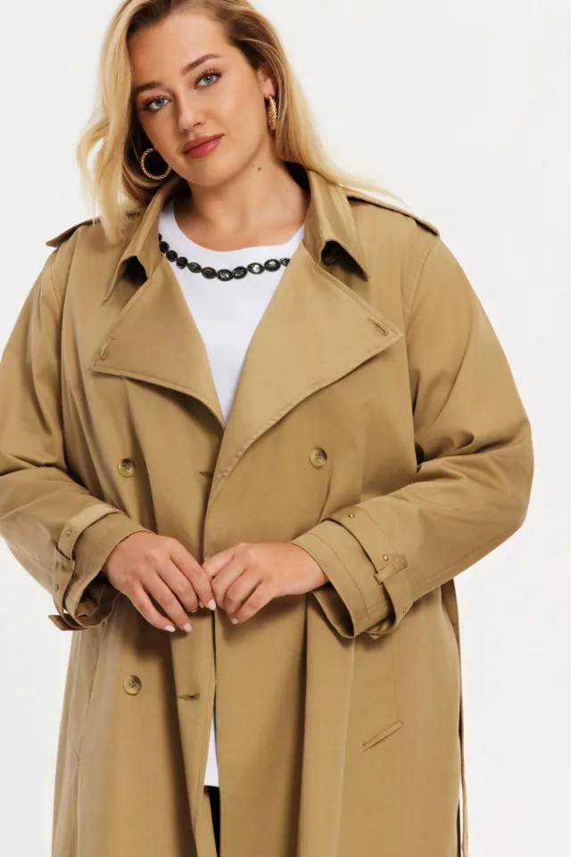 Yoek trenchcoat camel Bruin