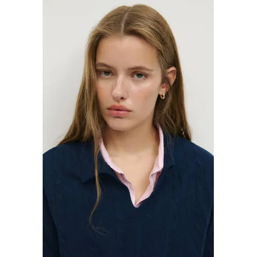Mango TEEN gebreide trui met kabels en wol - donkerblauw, foto 3