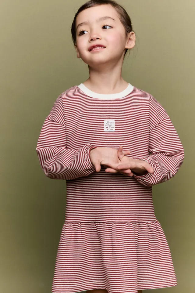 Mango Kids gestreepte midi jurk donkerrood Donkerrood/wit