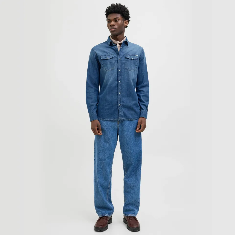 Jack & Jones ESSENTIALS regular casual overhemd medium blue denim, foto 3