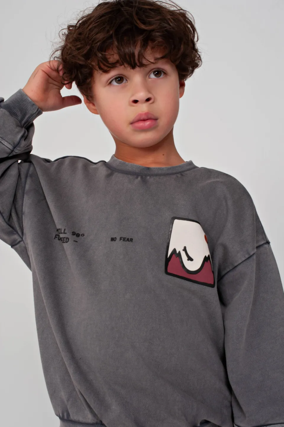 Sturdy oversized sweater Mountain top met backprint grijs/wit/oudroze, foto 6