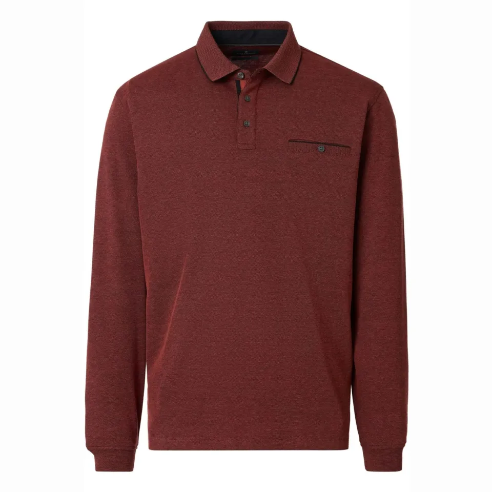 Casa Moda Sweater Casamoda Longsleeve Polo Structure Brique oranje, foto 2