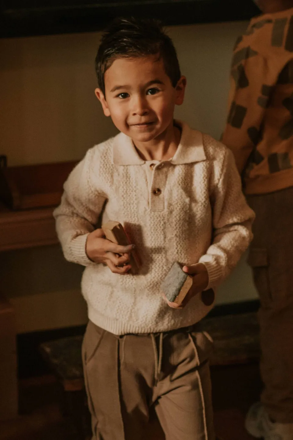 Koko Noko rechtvallende gebreide trui met wol - beige, foto 5