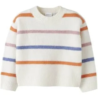 NAME IT MINI trui wit gebreid Meisjes Polyester Ronde hals Streep Wit/oranje/blauw