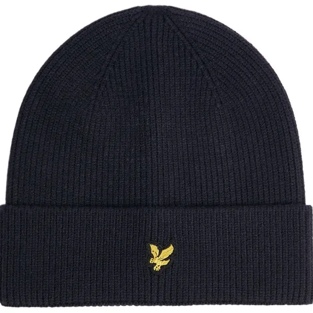 Lyle & Scott gebreide muts met logo - donkerblauw