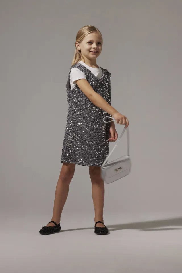 NAME IT glitterjurk met pailletten grijs/zilver