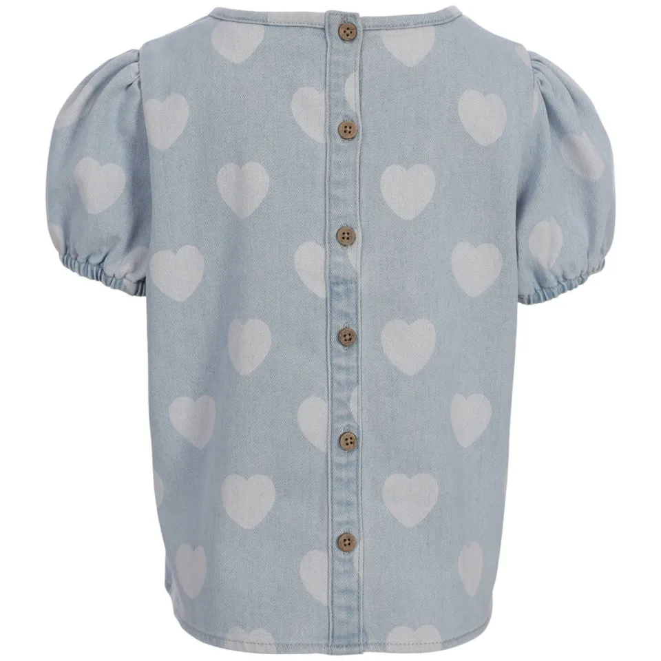 LOOXS little T-shirt met hartjes lichtblauw light blue denim, foto 3