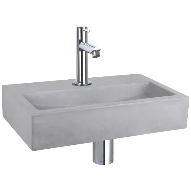 Differnz Fonteinset Differnz Flat Beton 38x24x8 cm Licht Grijs Met Rechte Kraan Chroom