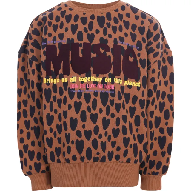 LOOXS little rechtvallende sweater met hartjes - bruin