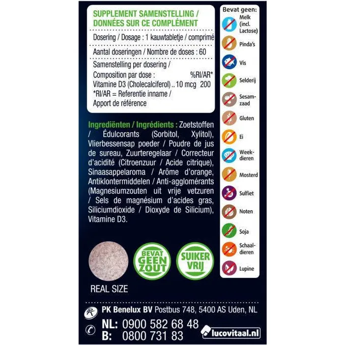 Lucovitaal Vitamine D3 10 mcg kauwtabletten, foto 3